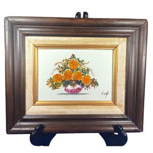 MCM Still Life Original Textured Oil Painting Marigold Flower Floral Arrangement